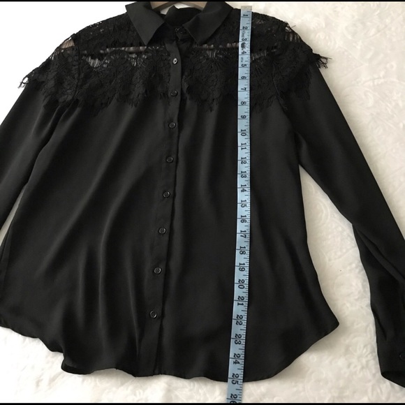 Lace Yoke Black Button Down Top - Picture 3 of 7